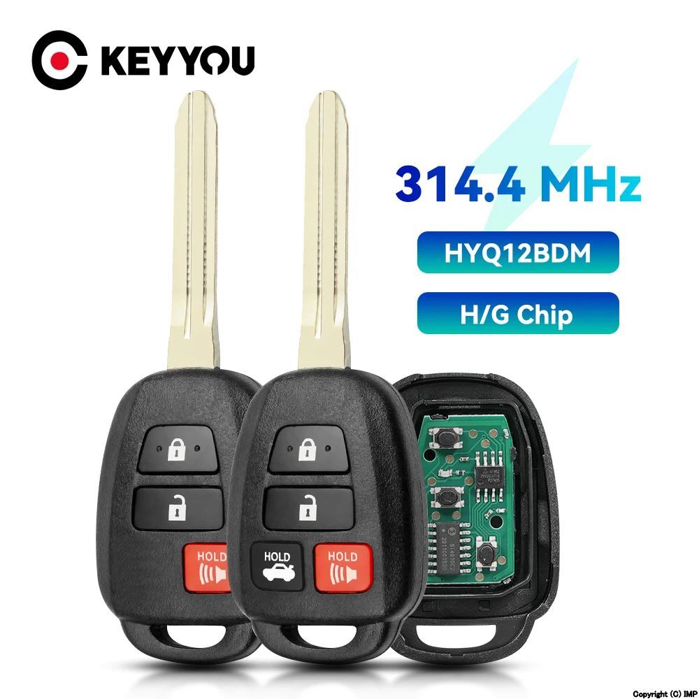 Keyyou 3/4ボタンhyq12bdm/hyq12bel 314.4mhz g/hチップリモートカーキーフォブfortoyota Camry Corolla Prius c rav4 2013-2019_画像1