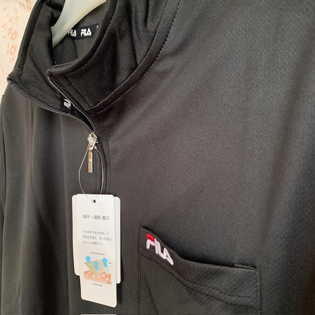 FILA☆フィラ　吸汗・速乾加工　長袖ジップアップシャツ　ロンT【L】ブラック　クイックドライ　☆新品在庫品_画像3