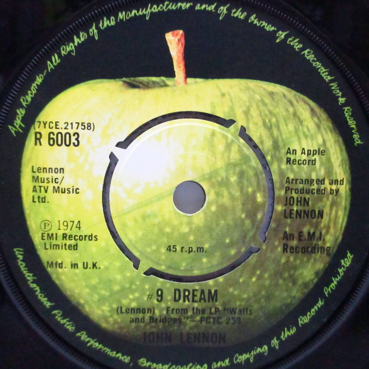 JOHN LENNON-# 9 Dream (UK オリジナル「ラウンドセンター」7+黒カンパニースリーブ)_画像1
