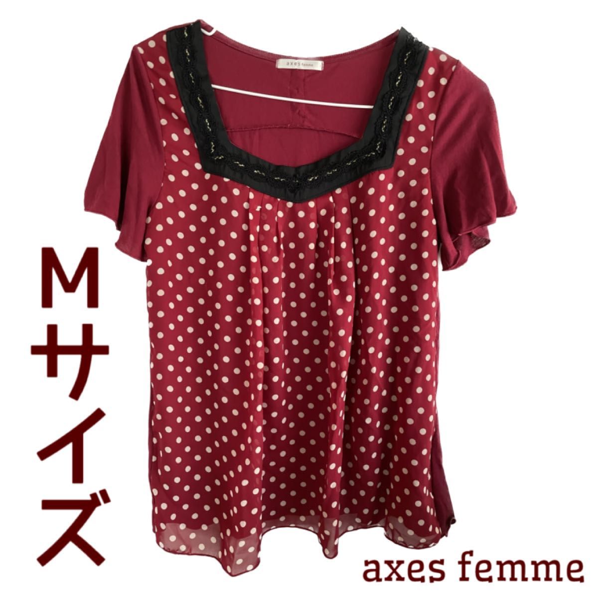 axes femme トップス 半袖 赤 レッド 水玉 透け感 Mサイズ