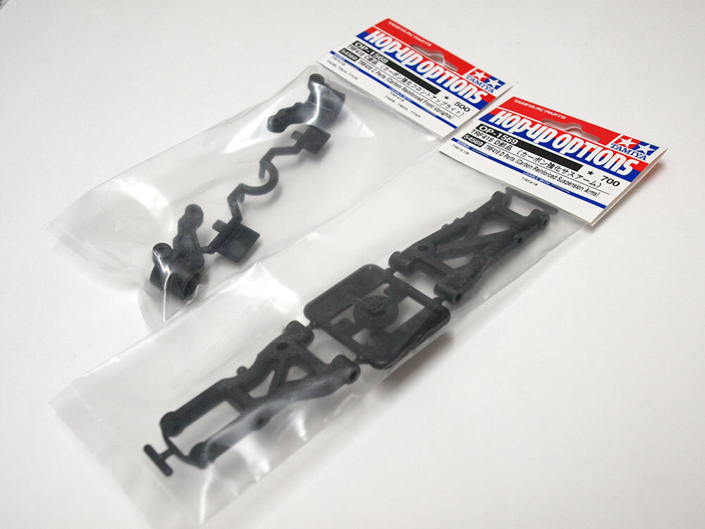 【M1292】タミヤ TRF418 カーボン強化 C部品 フロント アップライト・D部品 サスアーム セット 新品（RC OP-1568 OP-1569 TA06 TB04 FF03）の画像1