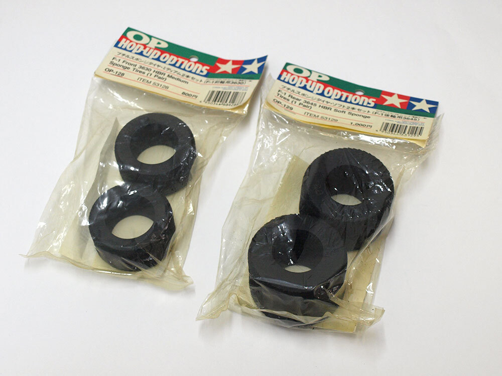 [M1290] Tamiya butyl sponge tire medium ( front wheel for 3630)* soft ( back wheel for 3645) set new goods (F-1 OP-128 OP-129 rare spare )