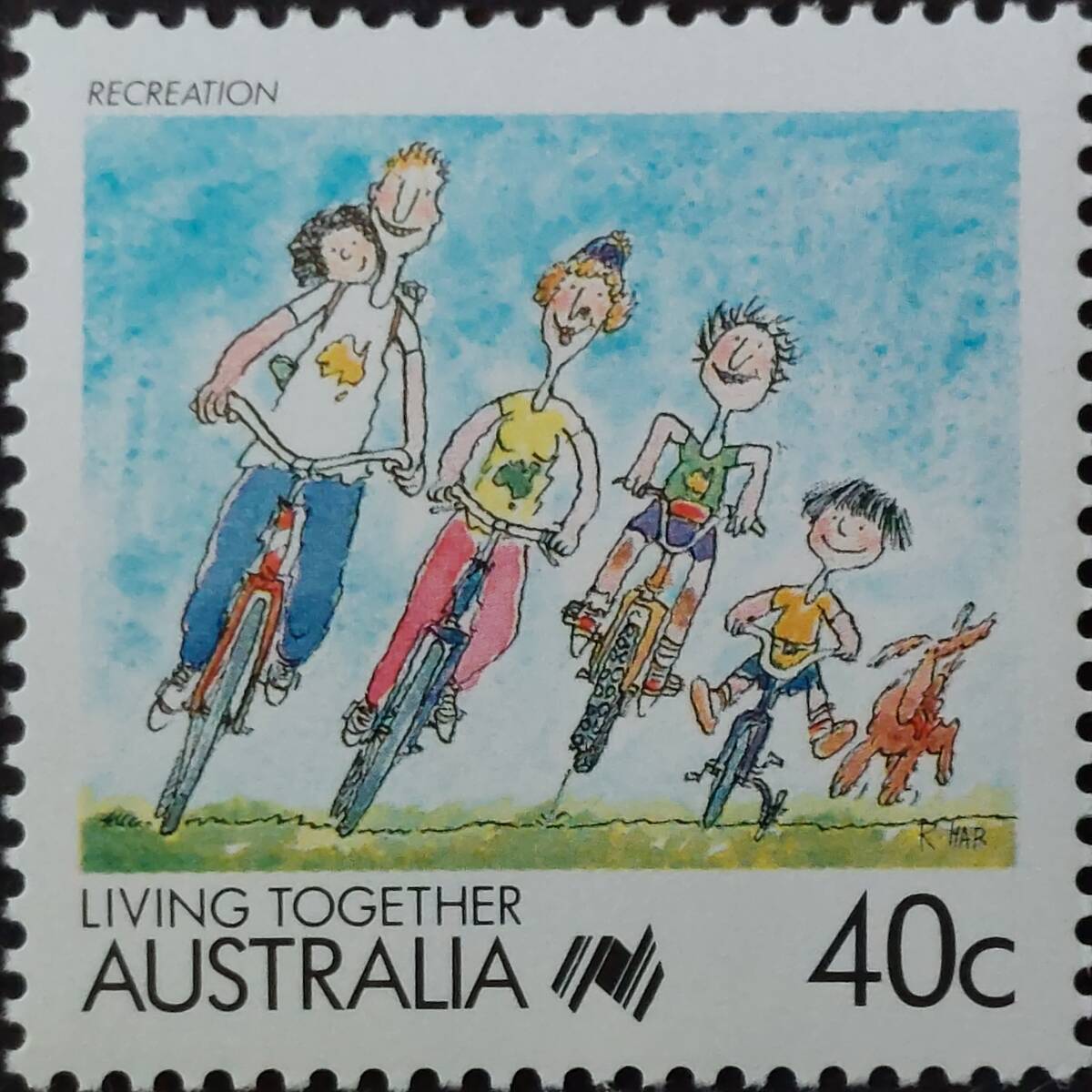 J280 オーストラリア切手「『LIVING　TOGETHER』(共に生きよう)をテーマとした各ジャンルの楽しいイラスト切手4種セット④」1988年　未使用_画像2