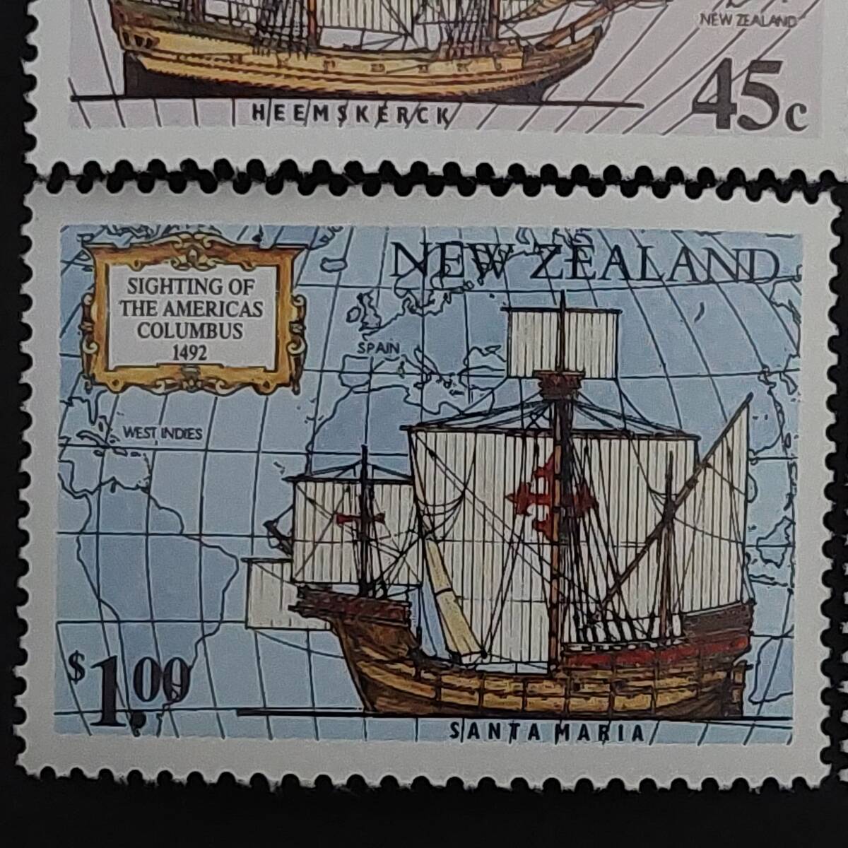 J297 ニュージーランド切手「コロンブスのアメリカ大陸発見500年、タスマンのニュージーランド発見350年記念切手4種完」1992年 未使用の画像4