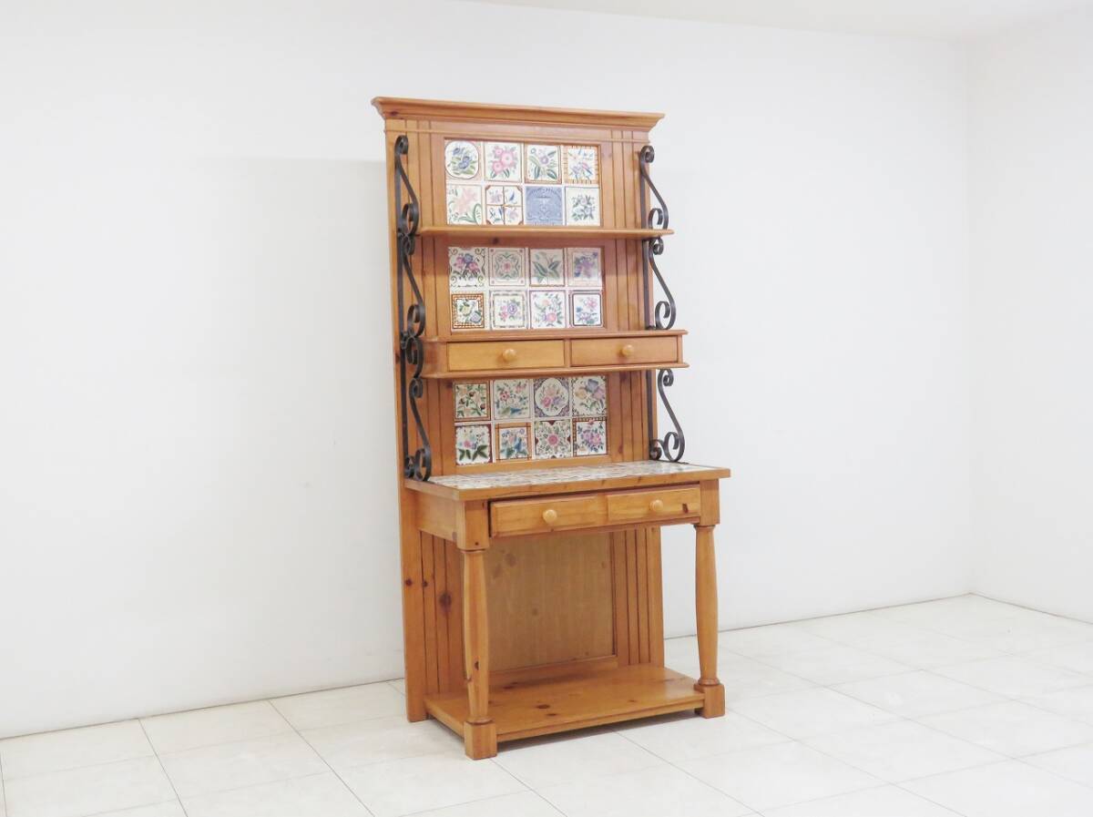 アメリカ Pulaski Furniture croquet collection シェルフ パイン無垢材 タイル カントリー ナチュラル 飾り棚 _画像6