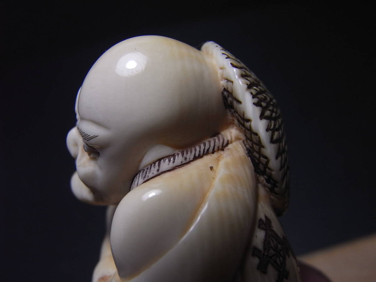  старый netsuke слоновая кость способ украшение высота примерно 47mm -слойный примерно 36.2g