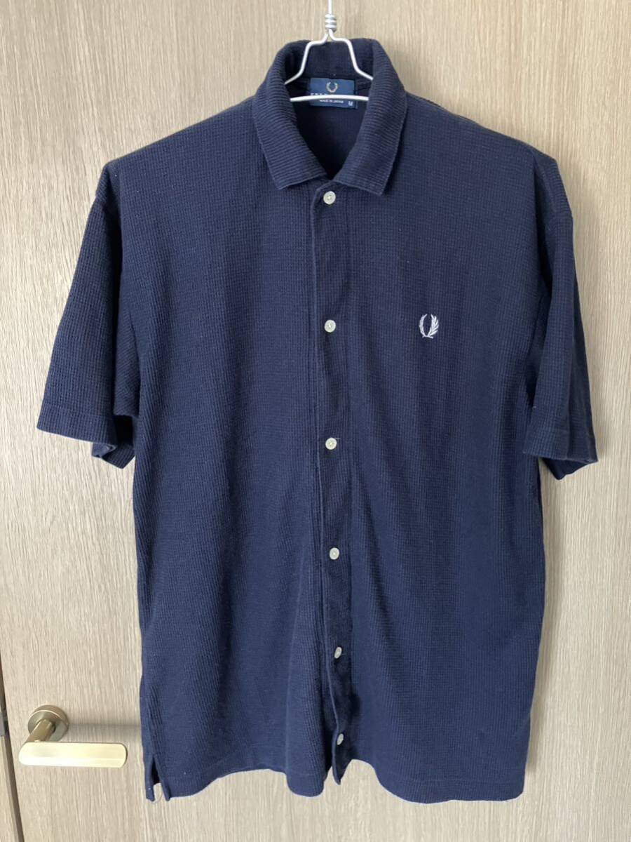 FRED PERRY ワッフル生地 半袖シャツ フレッドペリー 紺 ネイビー 日本製_画像1