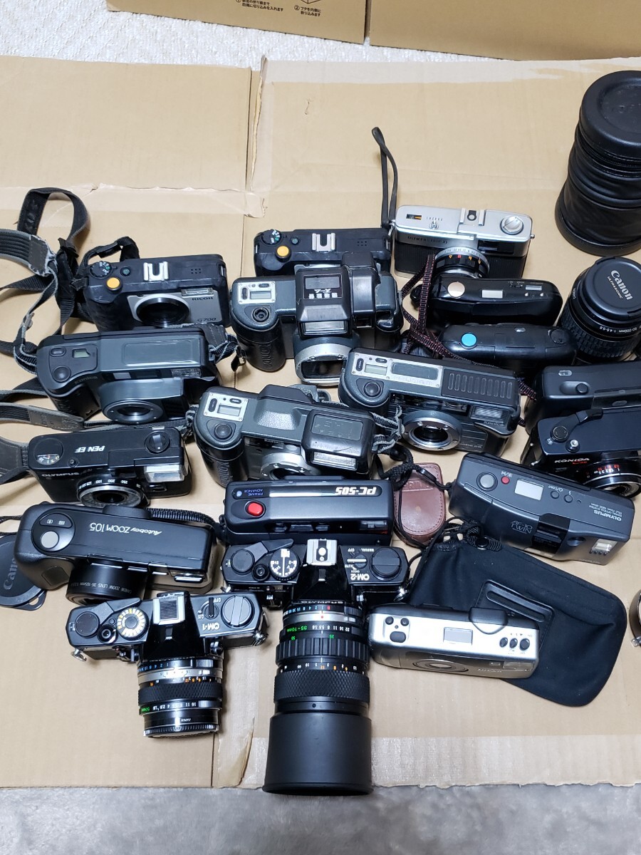 OLYMPUS OM-1 OM-2 Nikon ZOOM310AF Canon フィルムカメラ カメラ レンズ まとめて セット レトロ 当時物 中古 ジャンク 長期保管_画像3