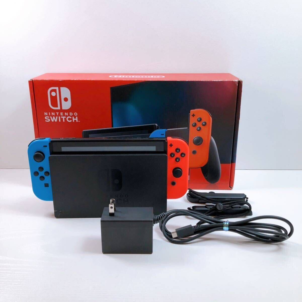 103【中古】Nintendo Switch 本体 HAC-001 ネオンブルー / ネオンレッド ニンテンドースイッチ 任天堂 箱付き 動作確認 初期化済み 現状品の画像1