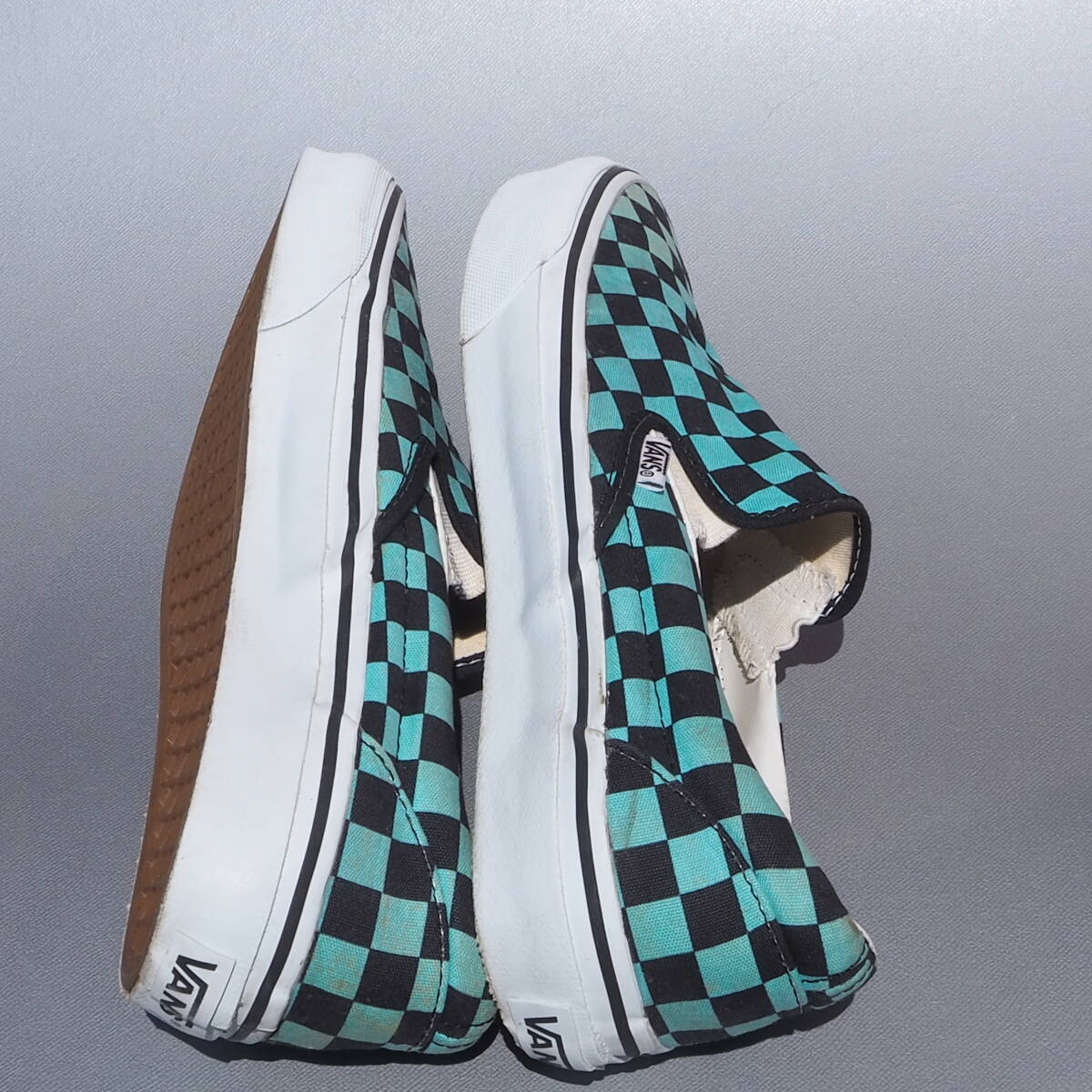 レア!! US 10 1/2/ 28.5ｃｍ 90s終～2000年初期頃 VANS 水色x黒 チェッカー スリッポン ビンテージの画像5