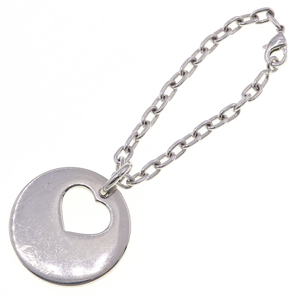  Cartier bag charm heart motif T1220240 silver metallic ru used Logo round key chain key ring 
