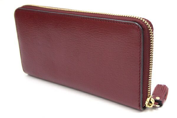  Anya Hindmarch round fastener long wallet bordeaux leather used long wallet purse ribbon no smoking Mark tassel 