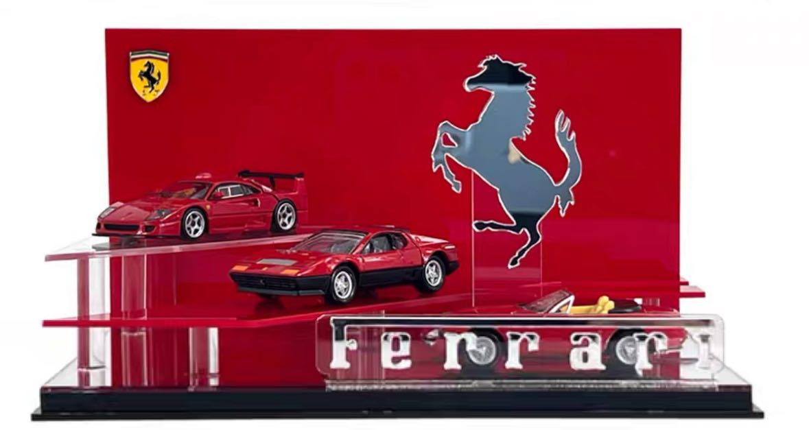 1/64 Ferrari garage 3 pcs storage photographing Booth solid acrylic fiber processing F40 360 458 F430 488GTB 348 California F40 Tomica size 