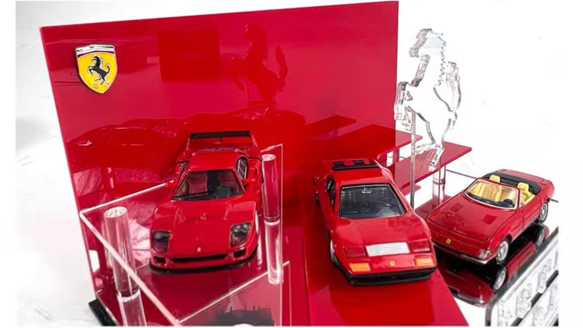 1/64 Ferrari garage 3 pcs storage photographing Booth solid acrylic fiber processing F40 360 458 F430 488GTB 348 California F40 Tomica size 