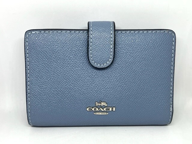 COACH コーチ 二つ折り財布 ライトブルー 水色 レディース_画像1