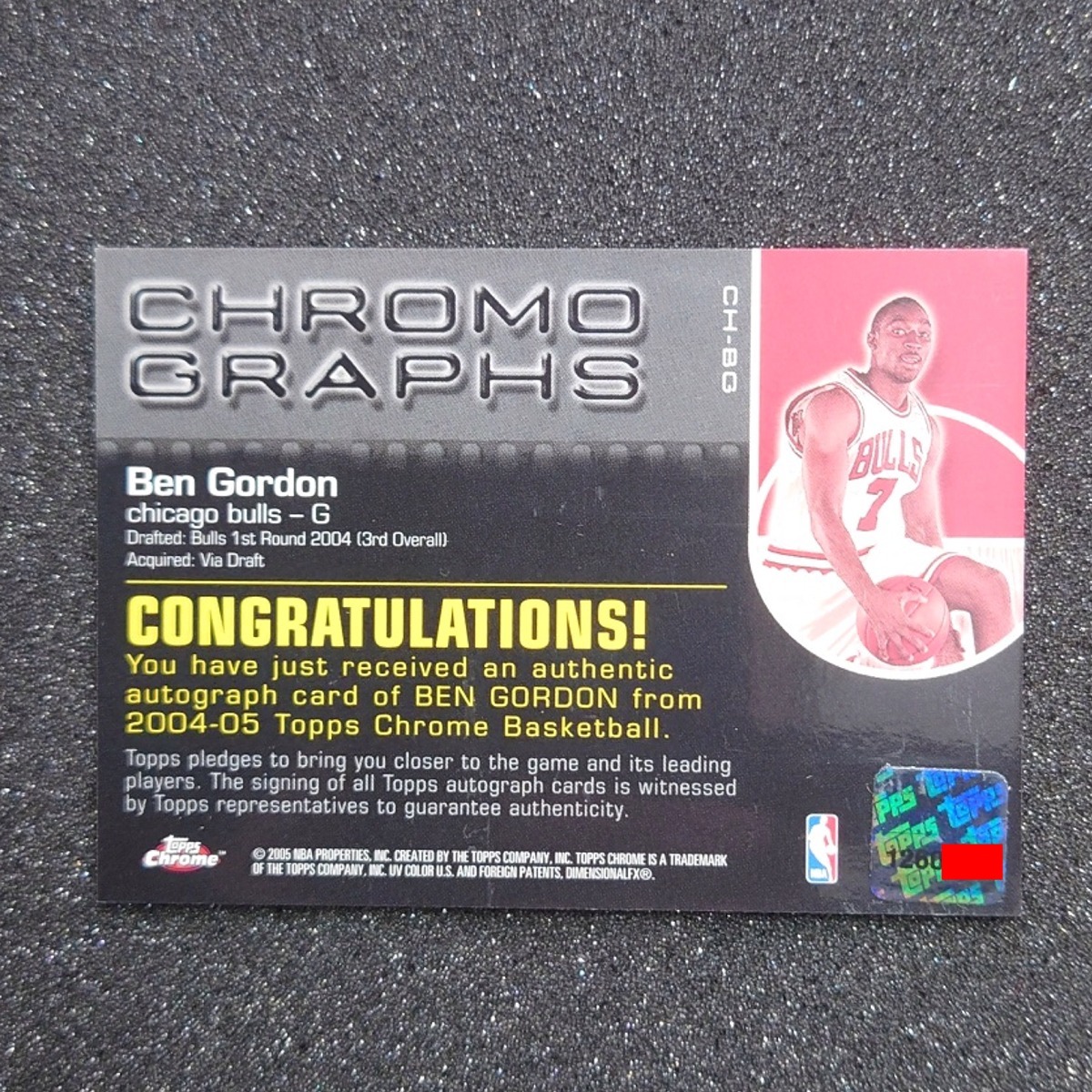 ◆【Auto card】Ben Gordon 2004-05 Topps Chrome Chromo Graphs card# CH-BG　◇検索：ベン・ゴードン 直筆サイン_画像3