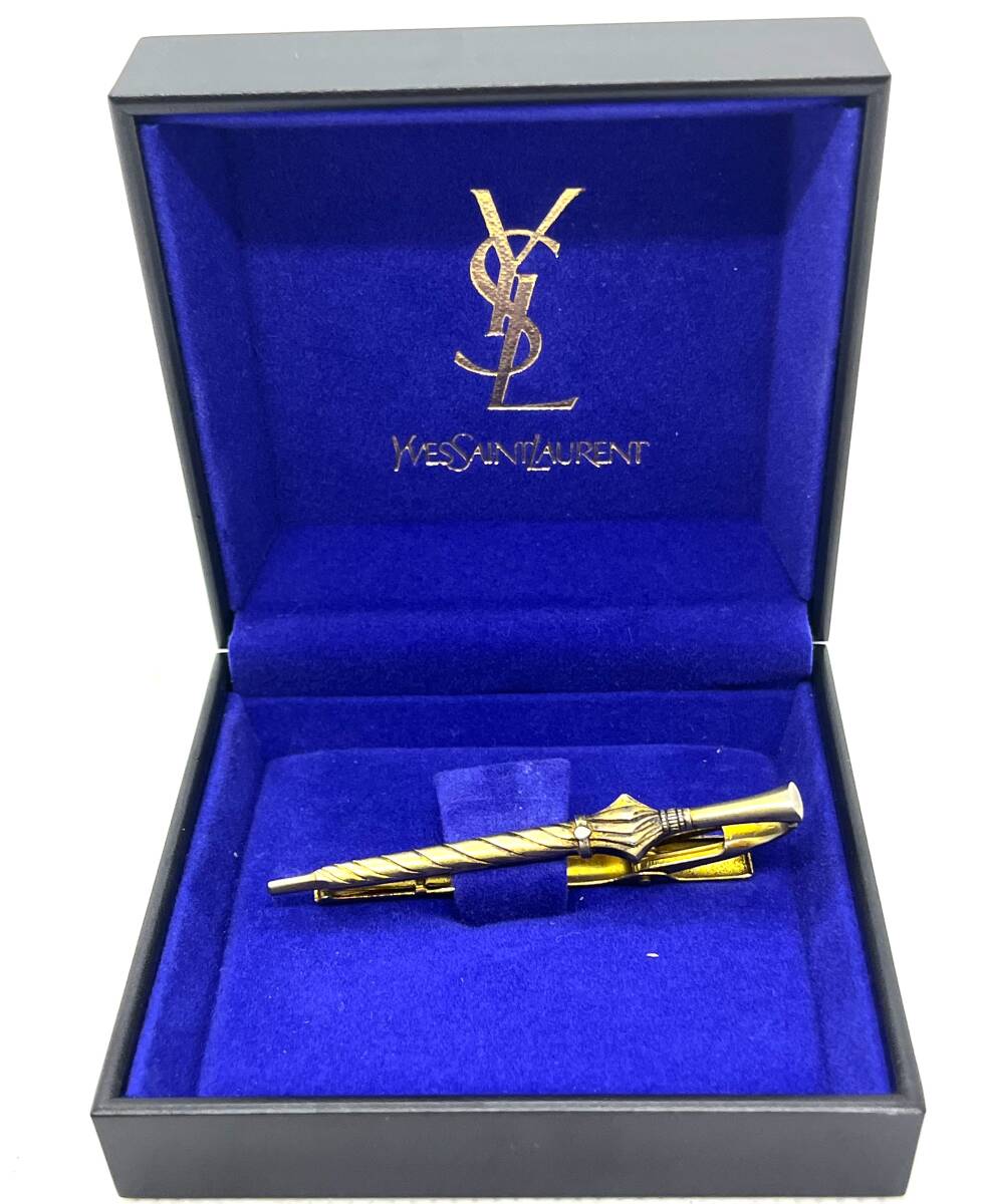 中古★YSL  イブサンローラン ネクタイピン カサ スーツ メンズ装飾 シャツ 箱付/3240の画像1