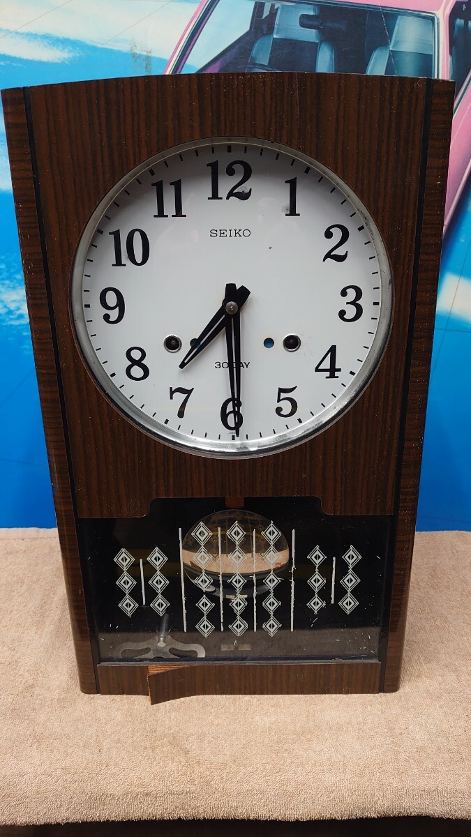 ジャンク扱い セイコー ゼンマイ式 ボンボン時計 掛け時計 柱時計 高さ43cm 横26cm（SEIKO 昭和 レトロ アンティーク オブジェ 当時物_画像1