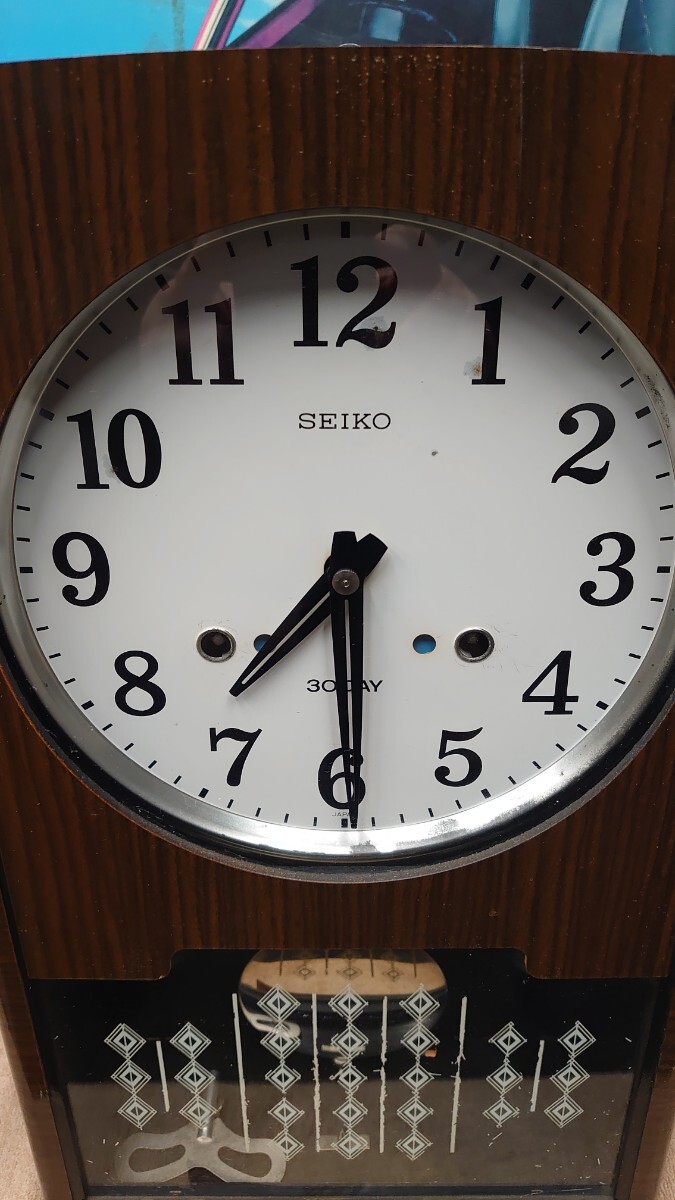 ジャンク扱い セイコー ゼンマイ式 ボンボン時計 掛け時計 柱時計 高さ43cm 横26cm（SEIKO 昭和 レトロ アンティーク オブジェ 当時物_画像2