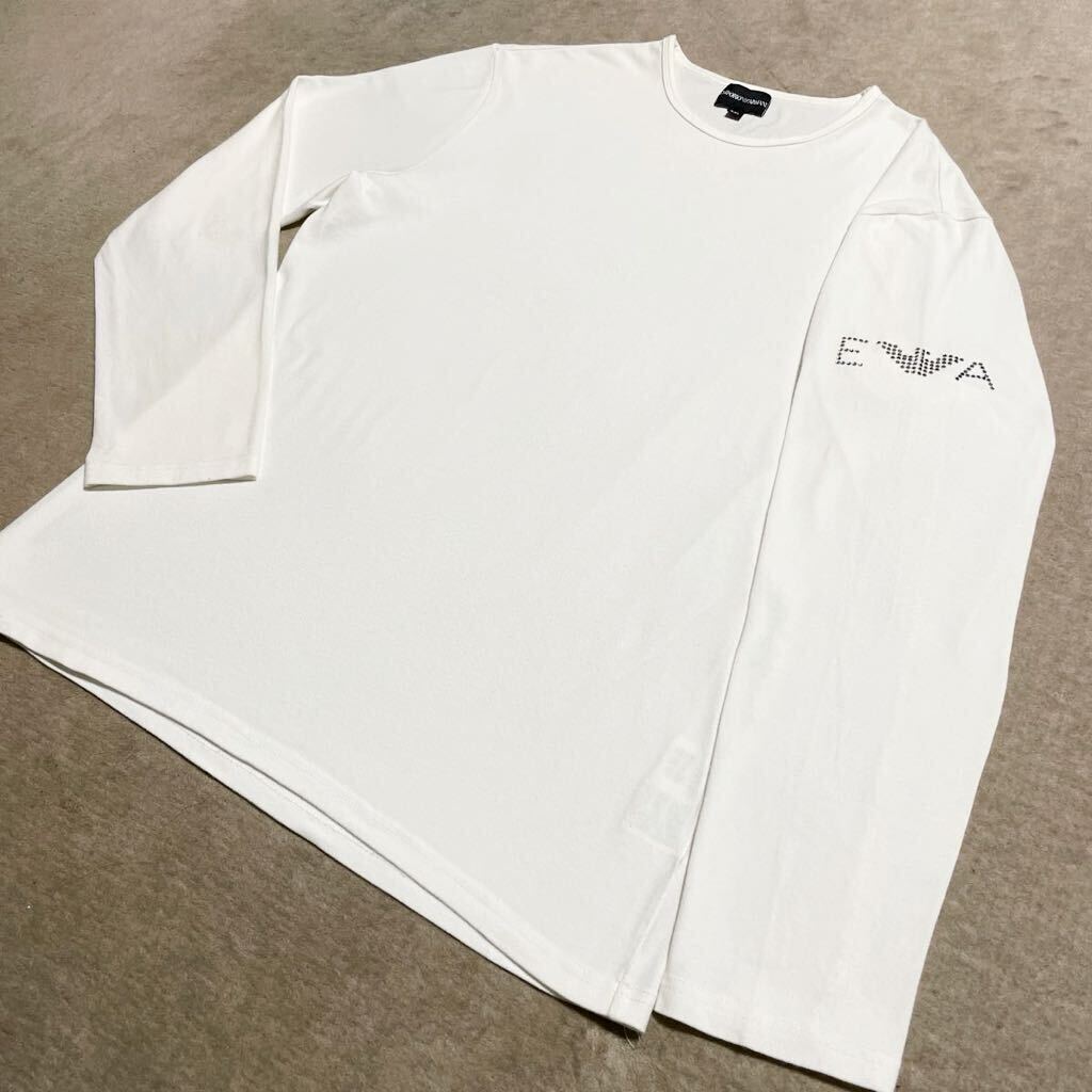 エンポリオアルマーニ ■ XXLサイズ！ラインストーン&銀箔ロゴ　長袖Tシャツ EMPORIO ARMANI ロンT 大きなサイズ_画像3