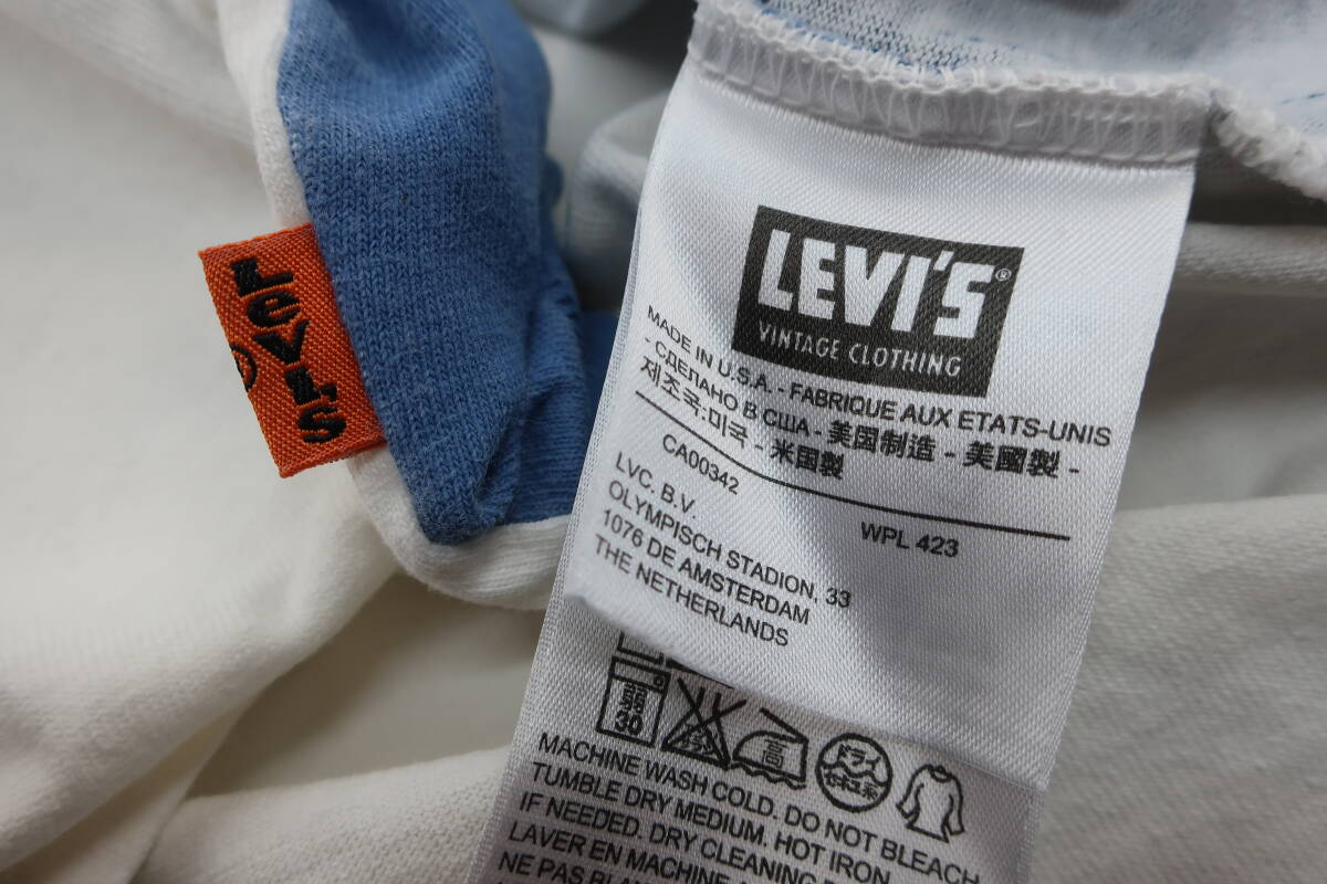 ★パケット発送/同梱不可【送400円】8494　Levi’s　リーバイス　USA製　メンズ　半袖Tシャツ　クルーネック　フォーマル柄　S　綿100％_画像6