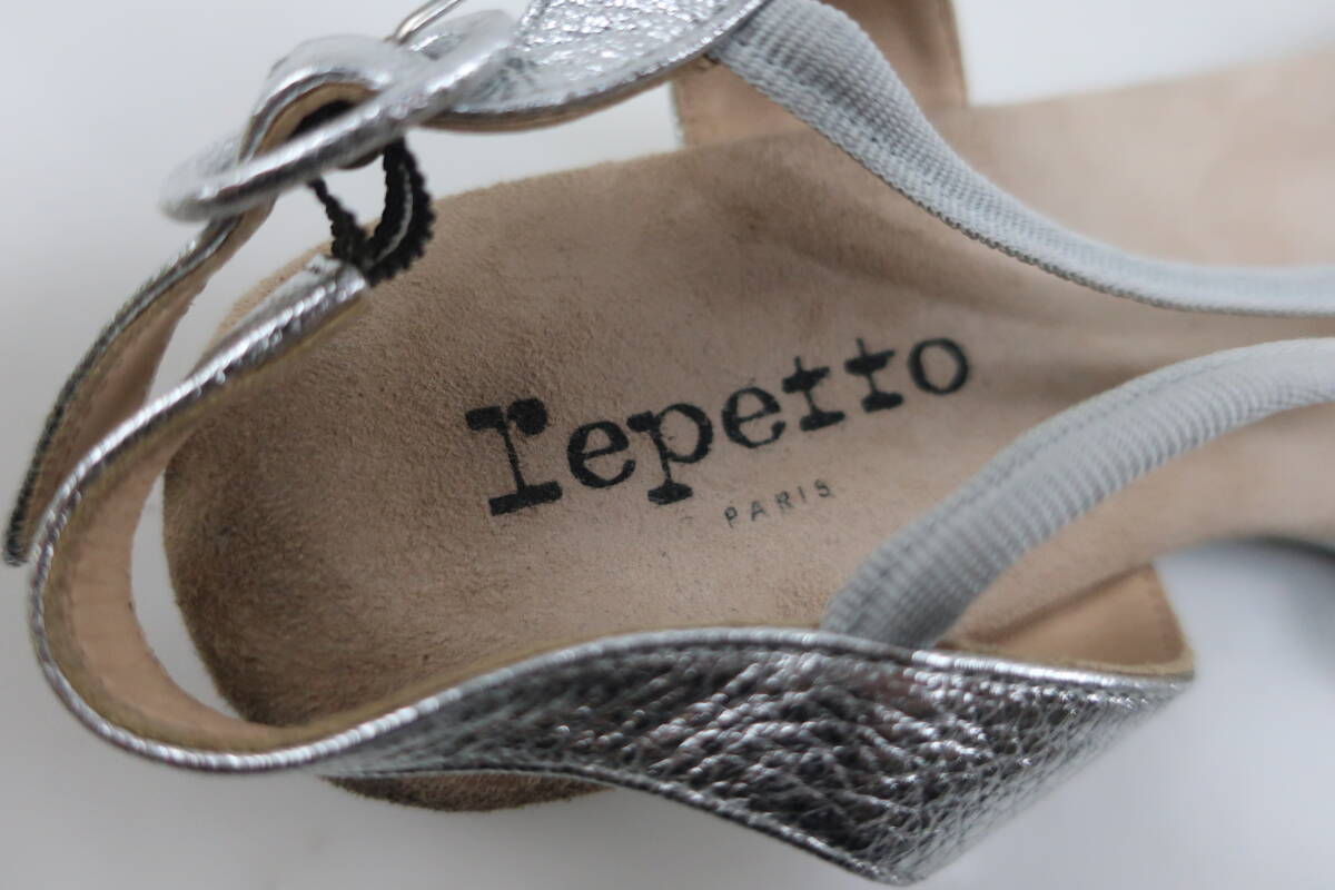 【送900円】108 repetto　レペット　レディース　サンダル　ウェッジソール　フラット　ベルト付き　グレー×シルバー　38_画像8