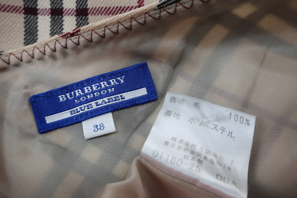 【送900円】　154　BURBERRY BLUE LABEL　バーバリー　Aラインスカート　チェック　38　サイドジッパー　表地毛100％　三陽商会　日本製_画像6