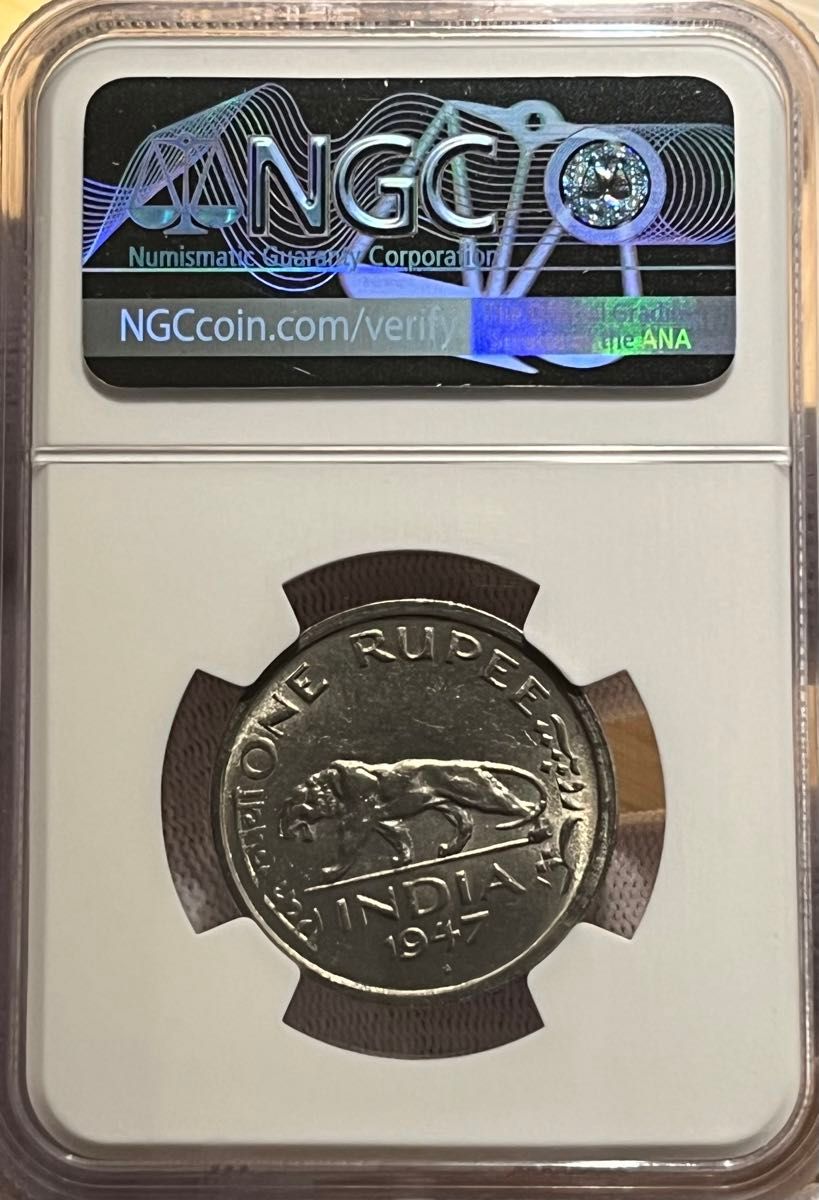 英領インド 1947年(B) ジョージ6世 1ルピー銀貨 NGC鑑定 MS60