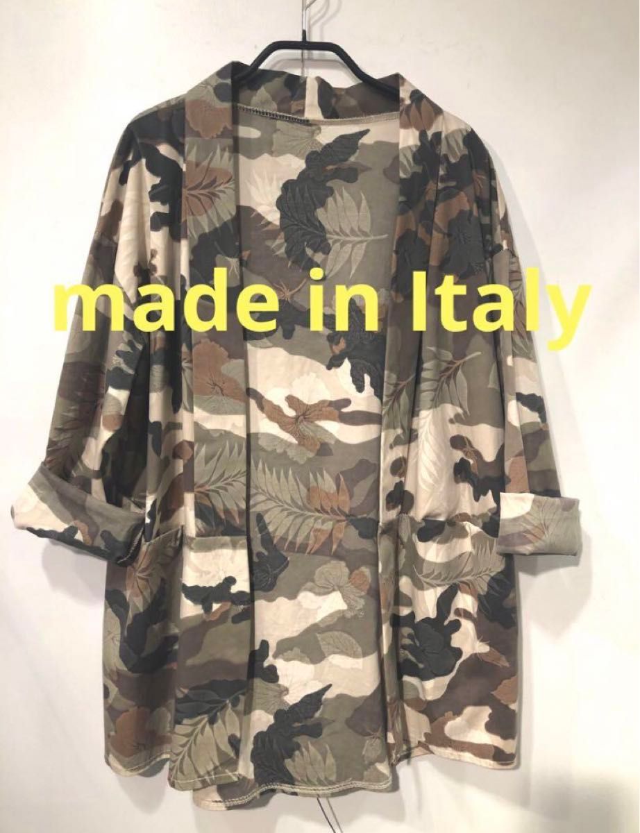 新品 イタリア製 アーミージャケット  羽織 着流しデザイン 綿 お洒落 ミリタリー M 迷彩花柄 通年OK