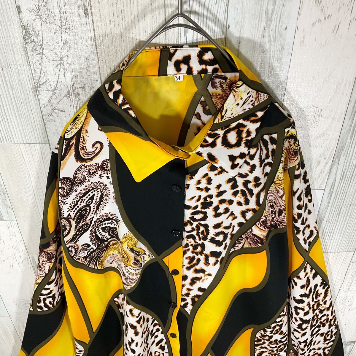 柄シャツ レディース 長袖 L 黄色 未使用 古着 総柄 スカーフ柄 柄シャツ レディース 長袖 L 黄色 未使用 古着 総柄 スカーフ柄