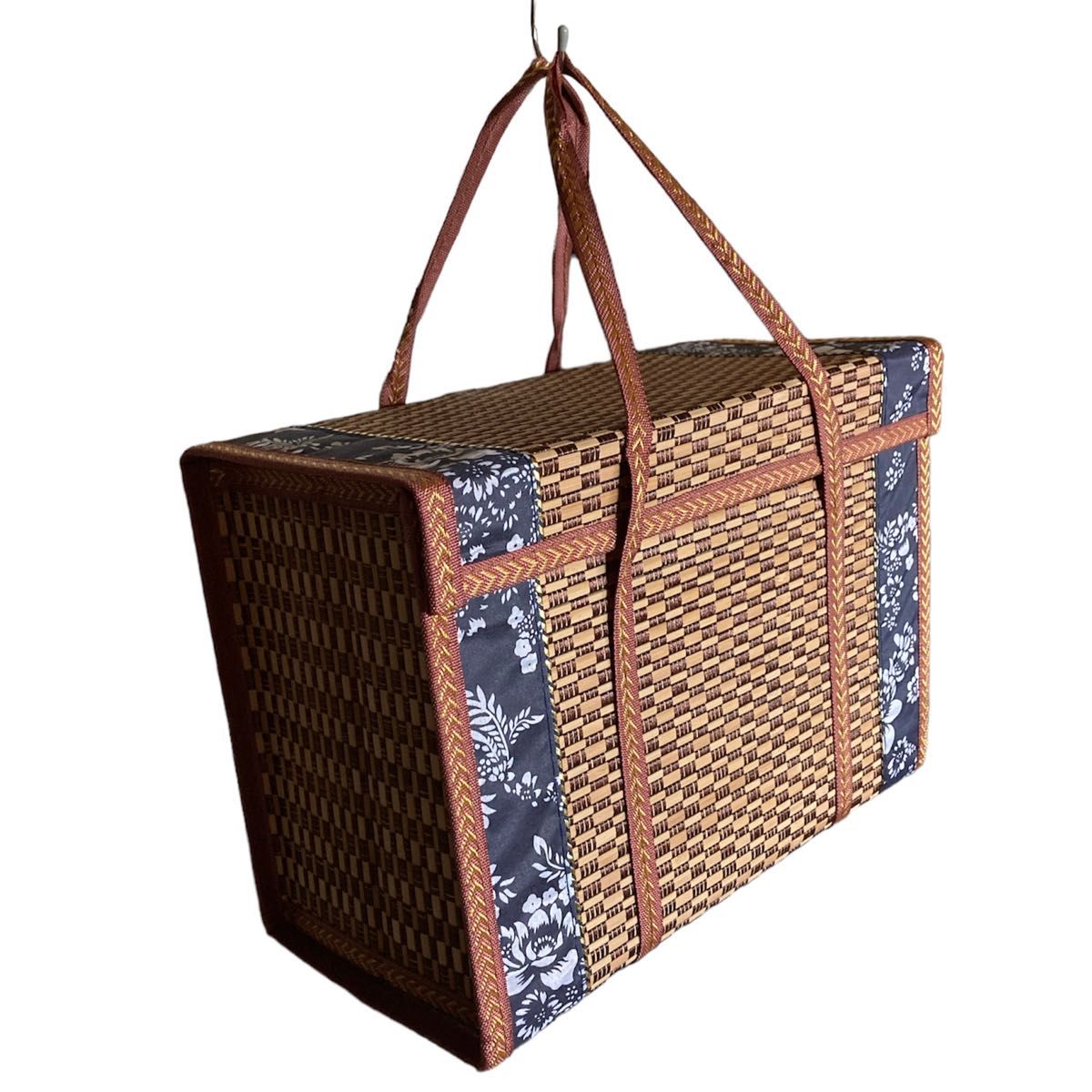 手作り　竹編み　竹製品　収納ボックス　かごバック　アウトドア　折りたたみ　大容量　Lサイズ　 バッグ