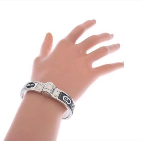 レア商品　美品　エルメスHERMES シャルニエール金属製×エナメルシルバー レディースブレスレット