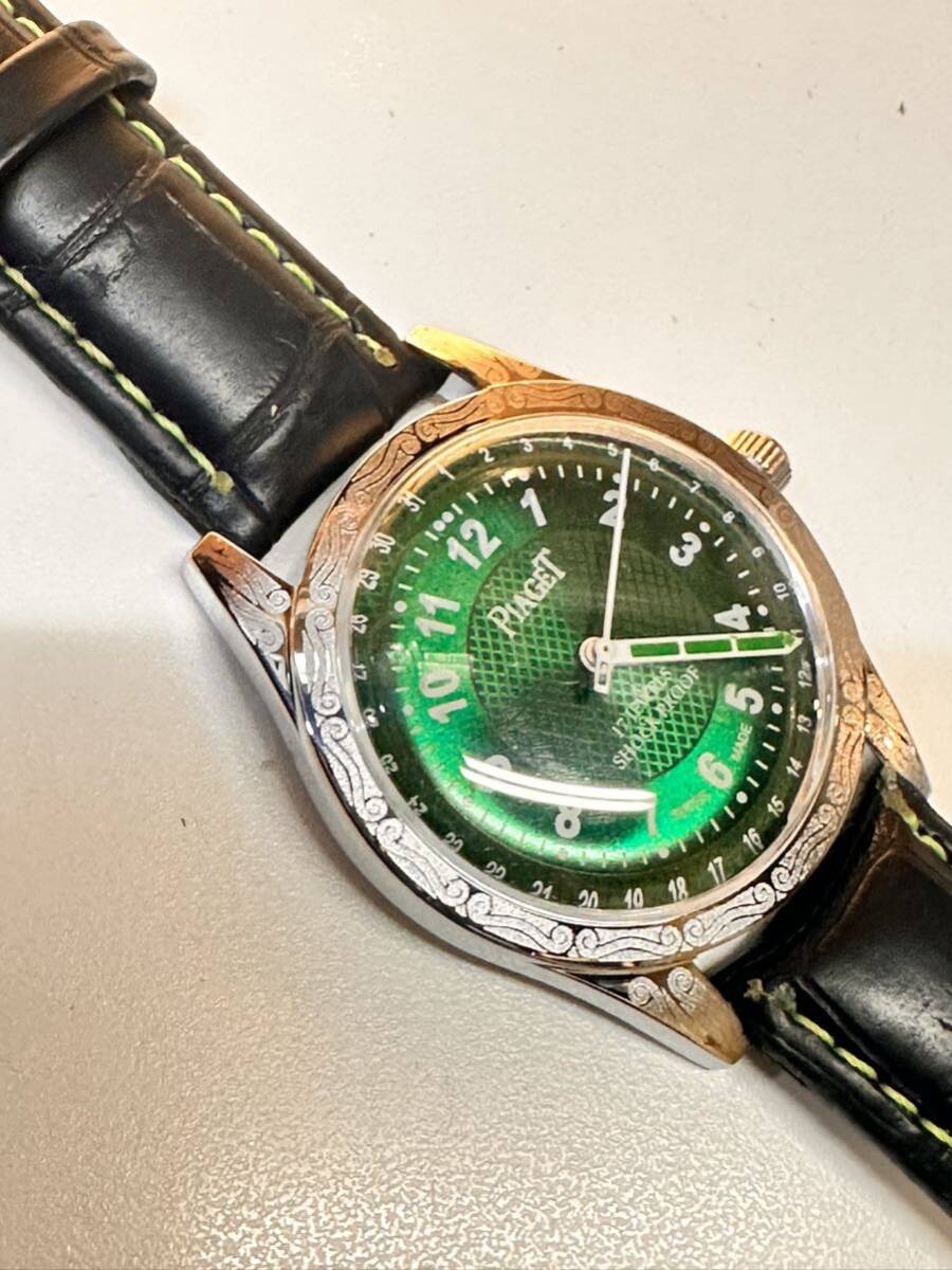 ヴィンテージ ピアジェ 緑文字盤 手巻き ユニセックス腕時計 ショックプルーフムーブメント 17jewels スイス製 seller refurbished 再生品の画像8
