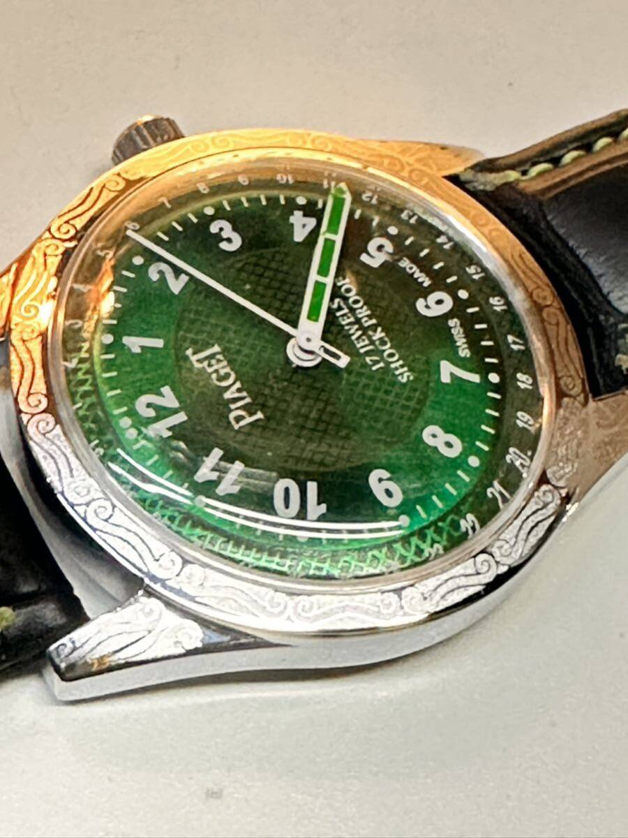 ヴィンテージ ピアジェ 緑文字盤 手巻き ユニセックス腕時計 ショックプルーフムーブメント 17jewels スイス製 seller refurbished 再生品の画像7