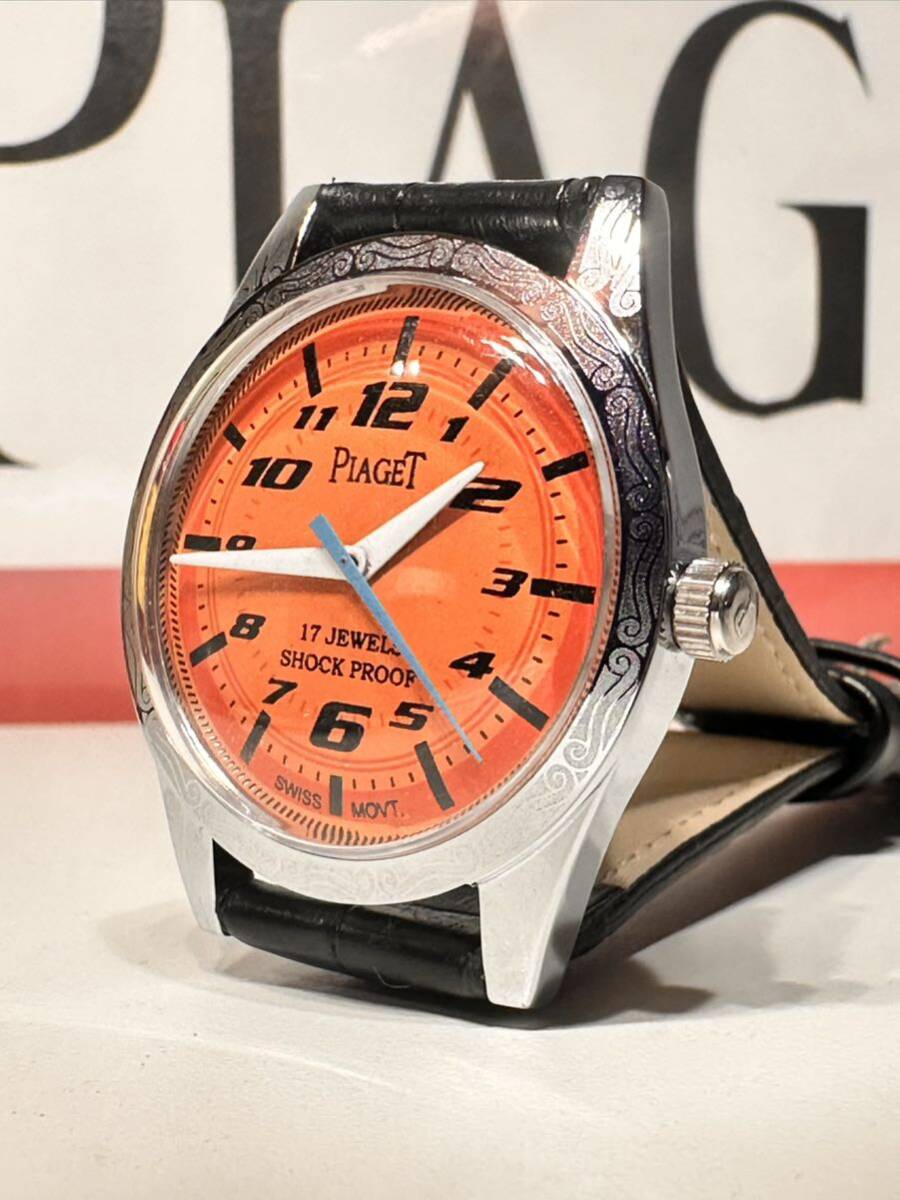 ヴィンテージ ピアジェ PIAGET オレンジ文字盤 手巻き ユニセックス腕時計 ショックプルーフ ムーブメント 17jewels スイス製 再生品