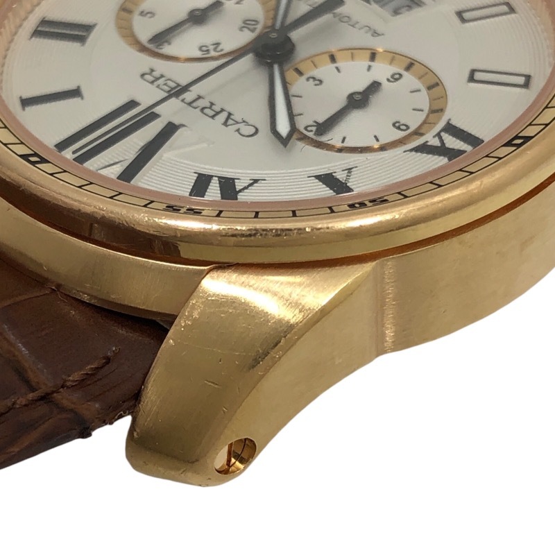  Cartier Cartier Carib rudu Cartier хронограф W7100044 серебряный циферблат K18PG/ кожа ремешок ( неоригинальный ) наручные часы мужской б/у 