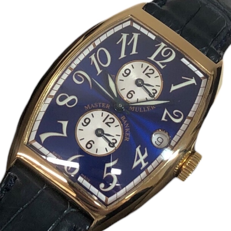 フランク・ミュラー FRANCK MULLER マスターバンカー 6850MB3N ブルー K18イエローゴールド クロコベルト 腕時計 メンズ 中古の画像1