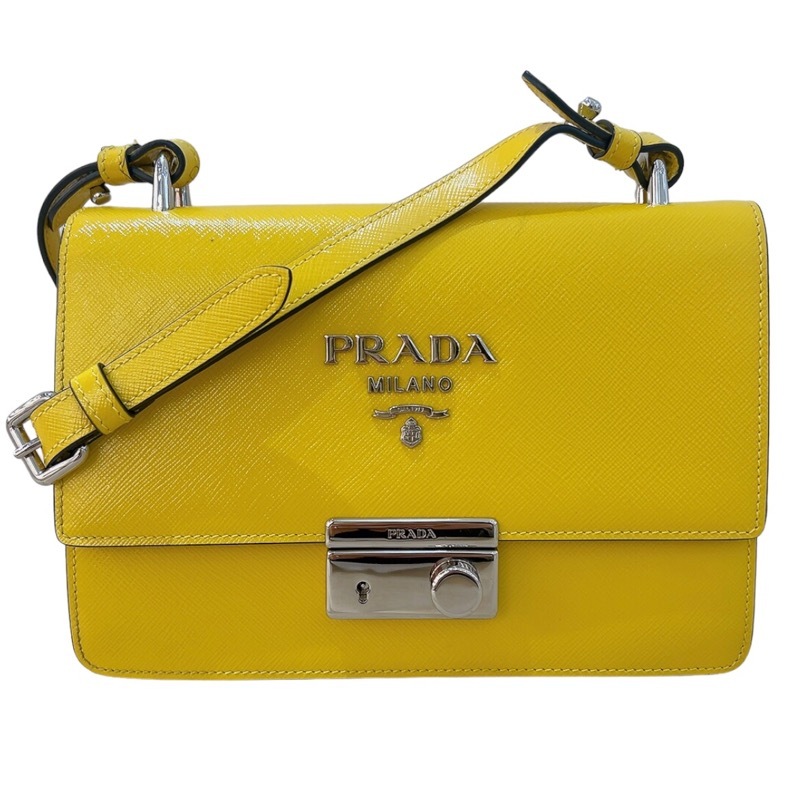 プラダ PRADA ショルダーバッグ 1BH162 イエロー シルバー金具 レザー ショルダーバッグ レディース 中古