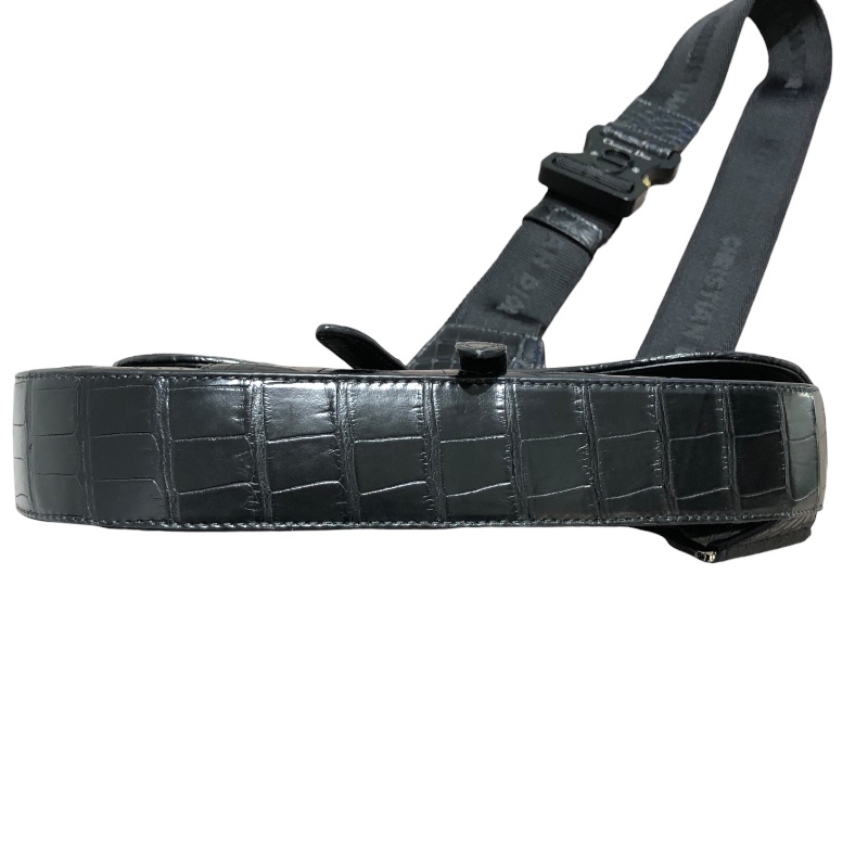  Christian * Dior Christian Dior saddle-bag black crocodile shoulder bag unisex used 
