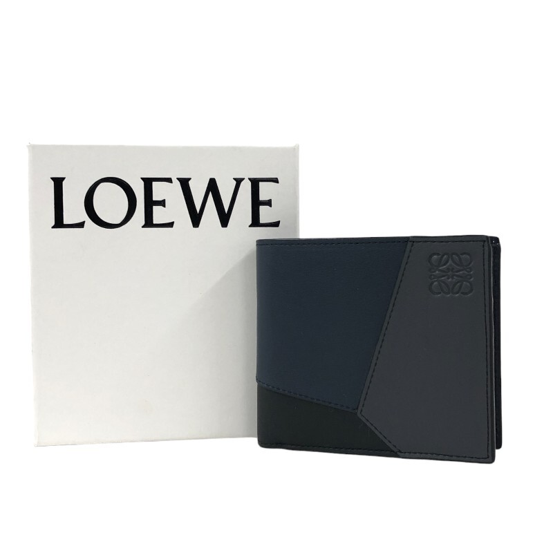 ロエベ LOEWE パズルパイフォールドコインウォレット C510501X12 グレー×ネイビー×ブラック クラシックカーフ 二つ折り財布 メンズ 中古_画像7