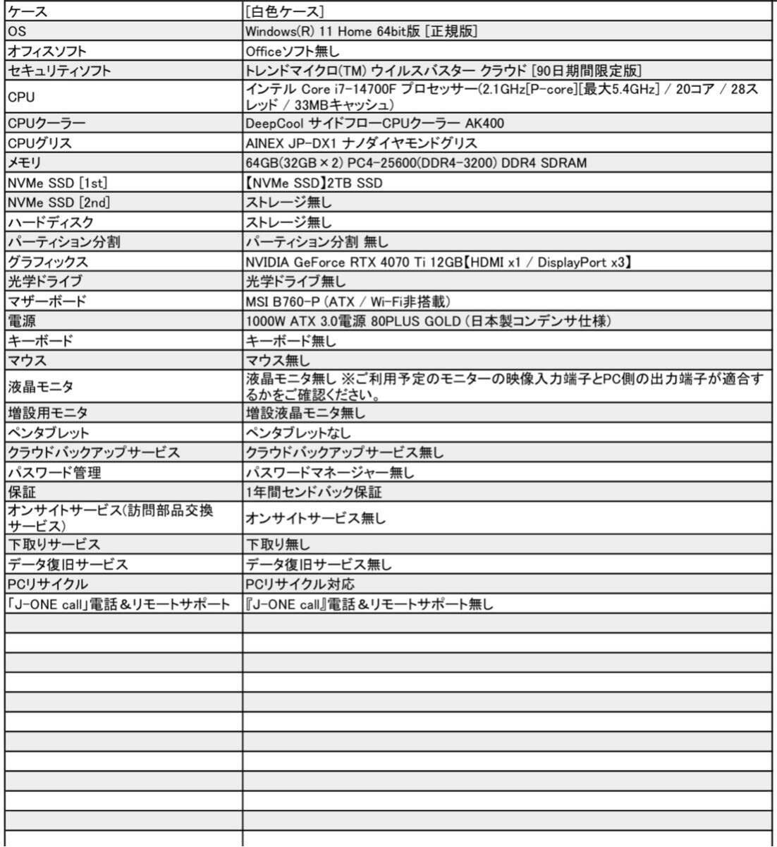 ★Core i7-14700F Win11HOME64bit メモリ64GB Nvidia GeForceRTX4070Ti12GB 1000W電源_画像6