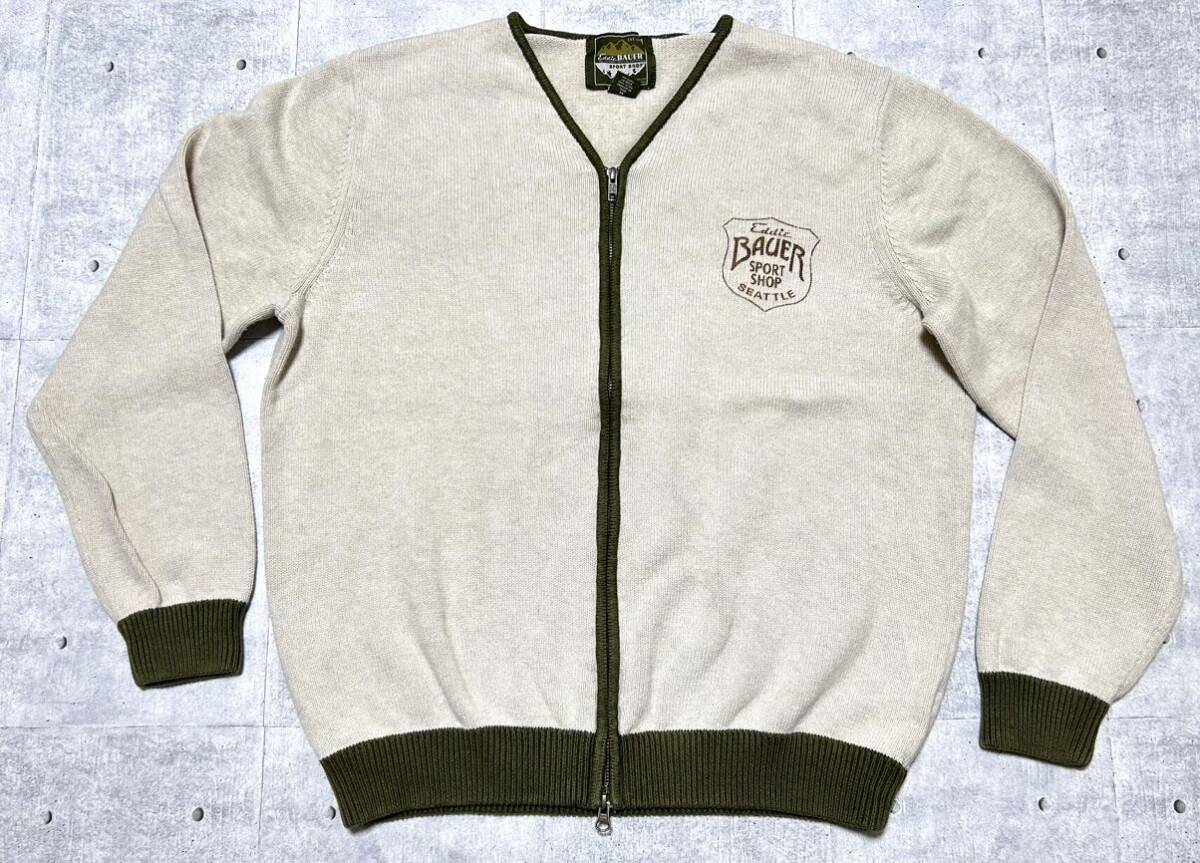 大きいサイズ XL Eddie Bauer Vネック ジップアップ カーディガン　　エディーバウアー コットン ニット セーター アウトドア 柳9273