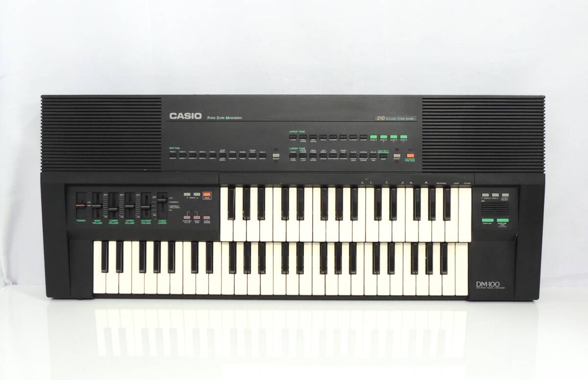 □　CASIO　カシオ　DM-100　二段鍵盤キーボード　電子ピアノ　210 SOUND TONE BANK　サンプリング機能付　通電OK　ジャンク　現状品　③_画像2