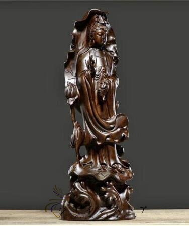 超人気★ 仏教美術 精密細工 木彫り　黒檀木 観音菩薩像　仏像　置物 高さ40cm_画像3