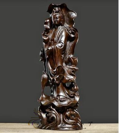 超人気★ 仏教美術 精密細工 木彫り　黒檀木 観音菩薩像　仏像　置物 高さ40cm_画像1