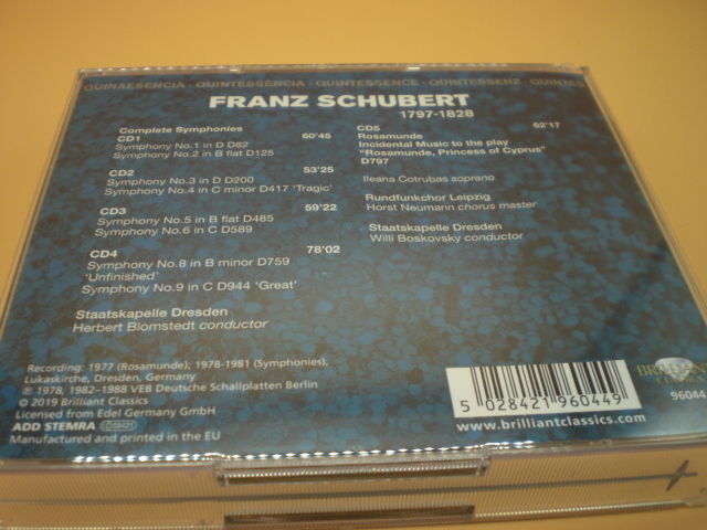5CD シューベルト：交響曲全集、ロザムンデ プロムシュテット/シュターツカペレ・ドレスデン 1977－81年 EU盤 倉上の画像2