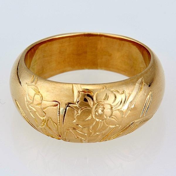 ★☆見て！K20金花の彫刻模様リング月形甲丸指輪11号！MJ-1650_画像2