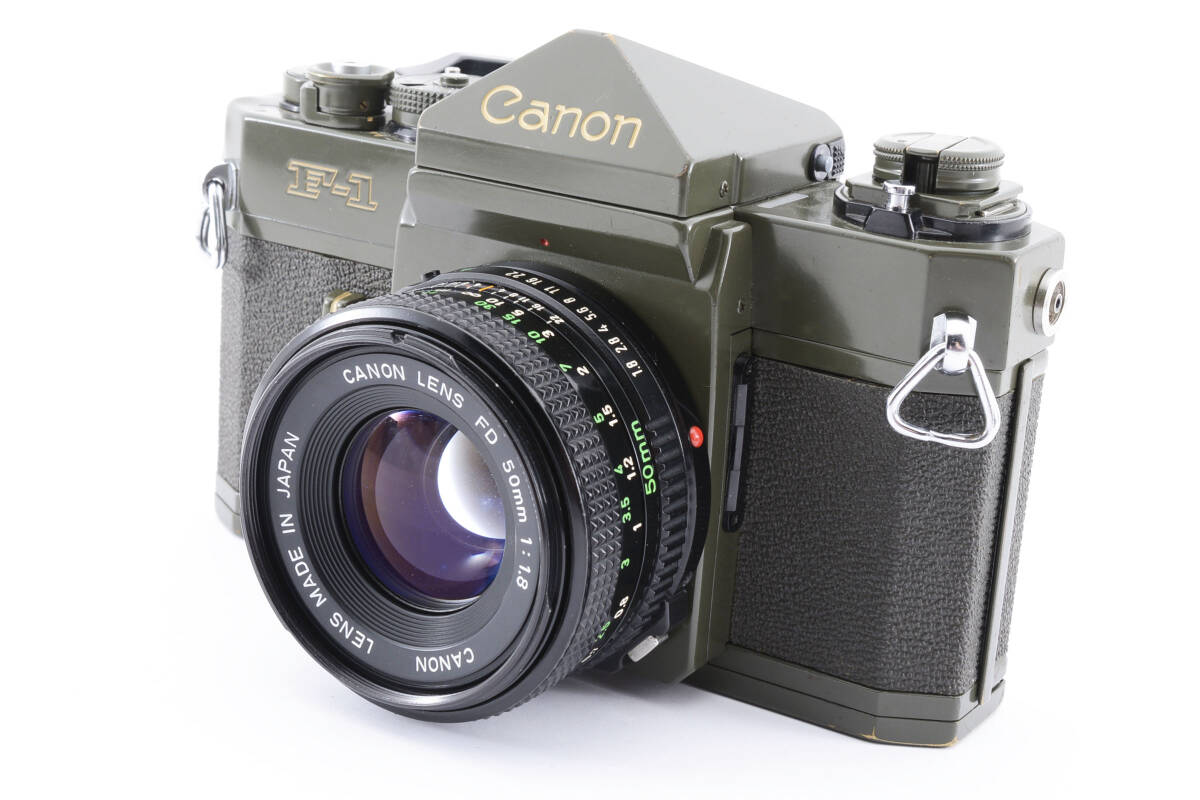 【激レア オリーブドラブ 電池付き】　CANON キャノン F-1 Olive Drab FD 50mm F1.8 レンズセット カメラ 同梱可能 1円 #8826_画像2