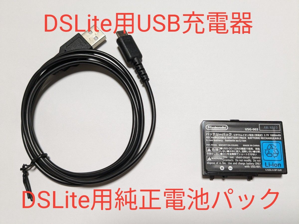 【美品】DS Lite専用 純正バッテリーパック USG-003　DS Lite専用USB充電器　セット