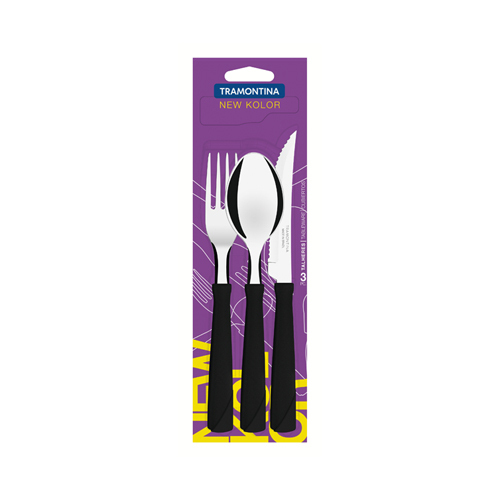 TRAMONTINA steak knife 20cm& table Fork 18cm& table spoon 18cm new color 3 pcs set black tiger mon tea na